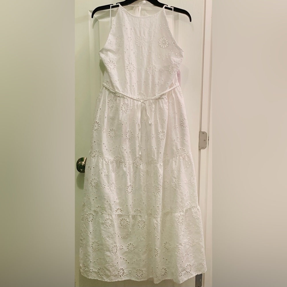 Time and Tru Women's White Eyelet Halter Dress Size Large (12-14)